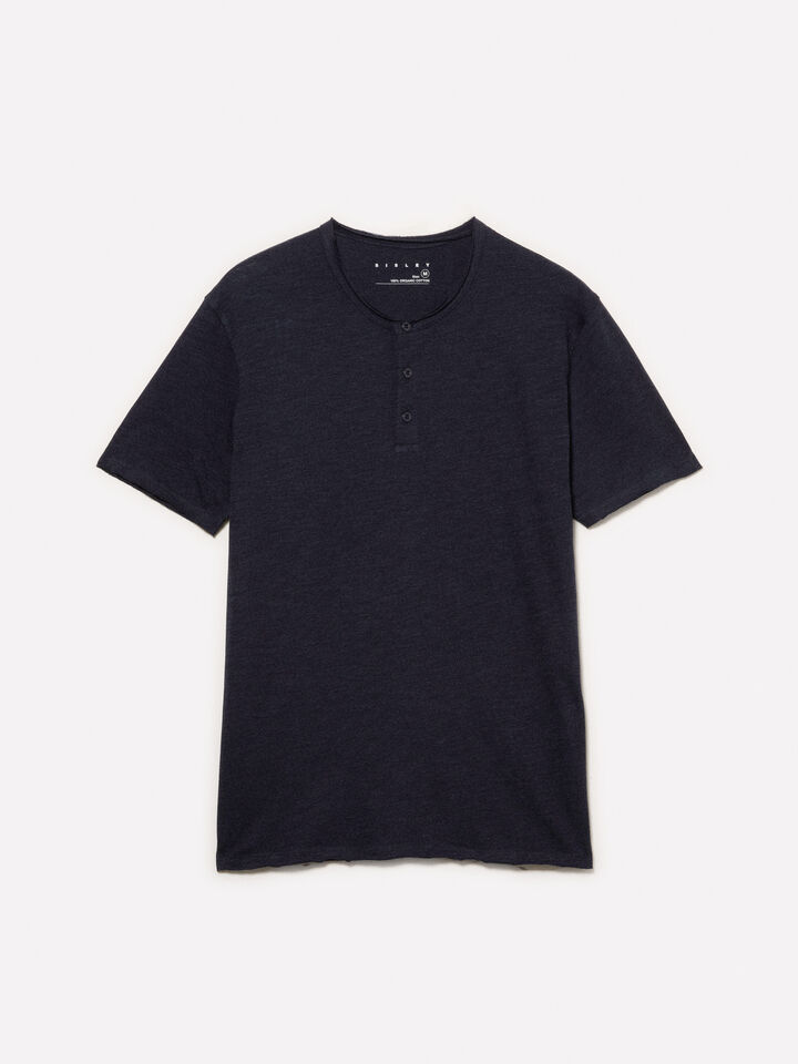 Dark blue Henley t-shirt - men's short sleeve t-shirts - Dark Blue | Sisley image number 5